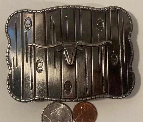 Vintage Metal Belt Buckle, Wallet Buckle, Longhorn, Steer, Bull, Cow, Money Hiding Spot, Safety, Nice Western Design