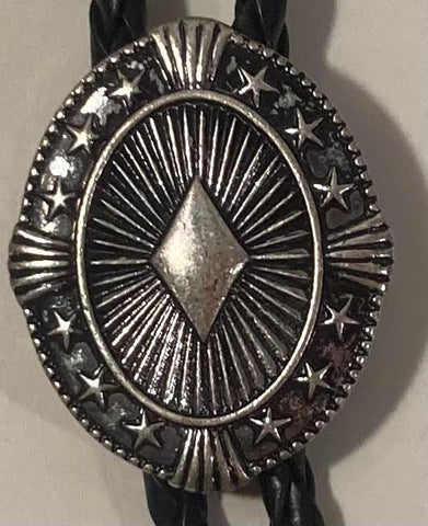 Vintage Metal Bolo Tie, Nice Silver Design, Chain, Nice Western Design, 1 1/4" x 1", Quality, Heavy Duty, Made in USA, Country & Western