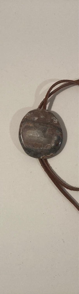 Vintage Metal Bolo Tie, Nice Brown and Gray Stone Design, Nice Western Design, 2" x 1 3/4", Quality, Heavy Duty