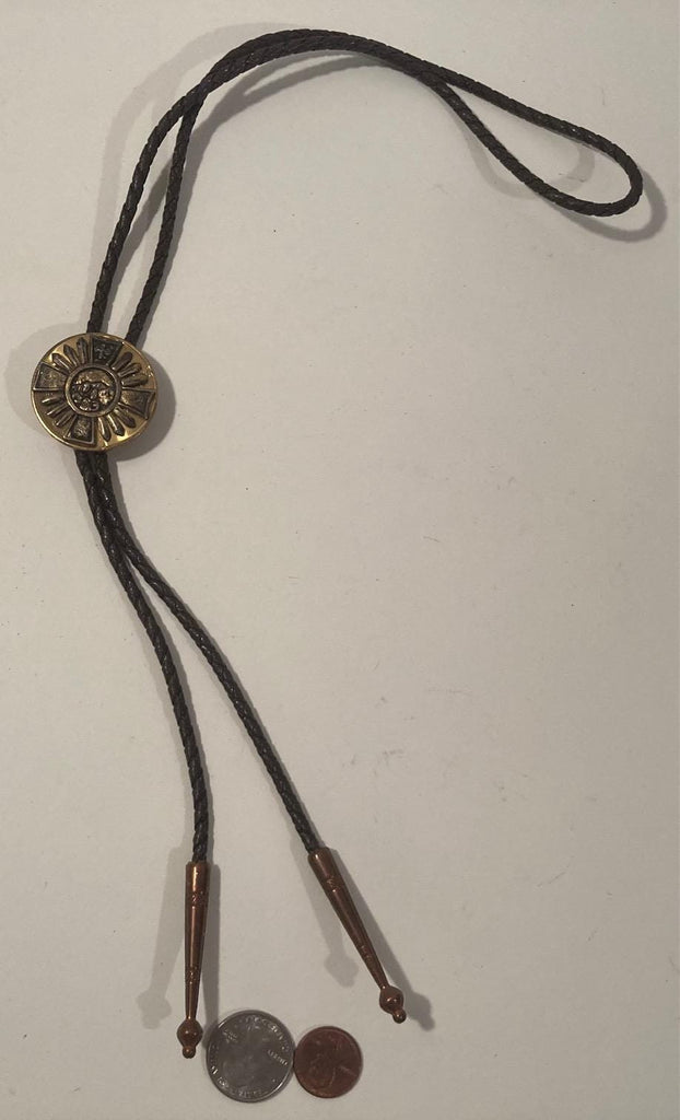 Vintage Metal Bolo Tie, Nice Brass I Promise To Do Good, Be Prepared, Nice Western Design, 1 1/2" x 1 1/2", Quality, Heavy Duty