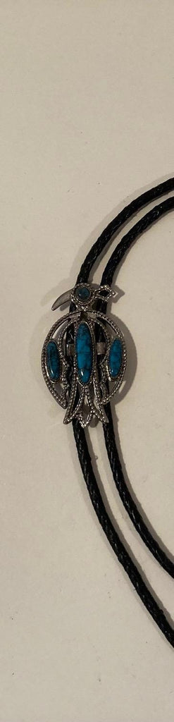 Vintage Metal Bolo Tie, Nice Silver and Blue Turquoise Stones Design, Native, Bird, Nice Western Design, 2 1/4" x 1 1/4", Quality