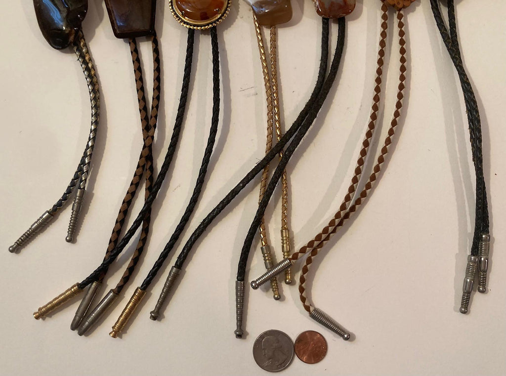 Vintage Lot of 7 Metal Bolo Ties, Nice Different Really Nice Stone Designs, Heavy Duty, Made in USA, Country & Western, Cowboy