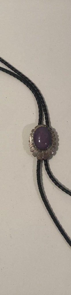 Vintage Metal Bolo Tie, Nice Silver with Purple Stone Design, Nice Western Design, 1 3/4" x 1 1/4", Quality, Heavy Duty