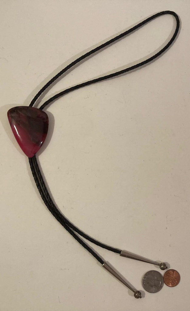 Vintage Metal Bolo Tie, Nice Pink and Black Big Stone Design, Nice Design, 2 1/4" x 1 3/4", Nice Design, Quality, Heavy Duty