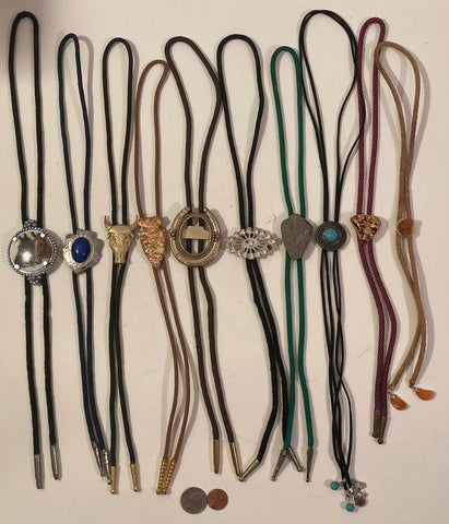 Vintage Lot of 10 Metal Bolo Ties, Nice Designs, Horse, Bull, Arrowhead, More, Quality, Heavy Duty, Made in USA, Country & Western, Cowboy