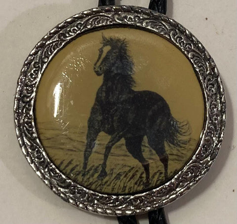 Vintage Metal Bolo Tie, Nice Silver With A Nice Horse Design Design, Nice Design, 1 3/4" x 1 3/4", Quality, Heavy Duty, Made in USA