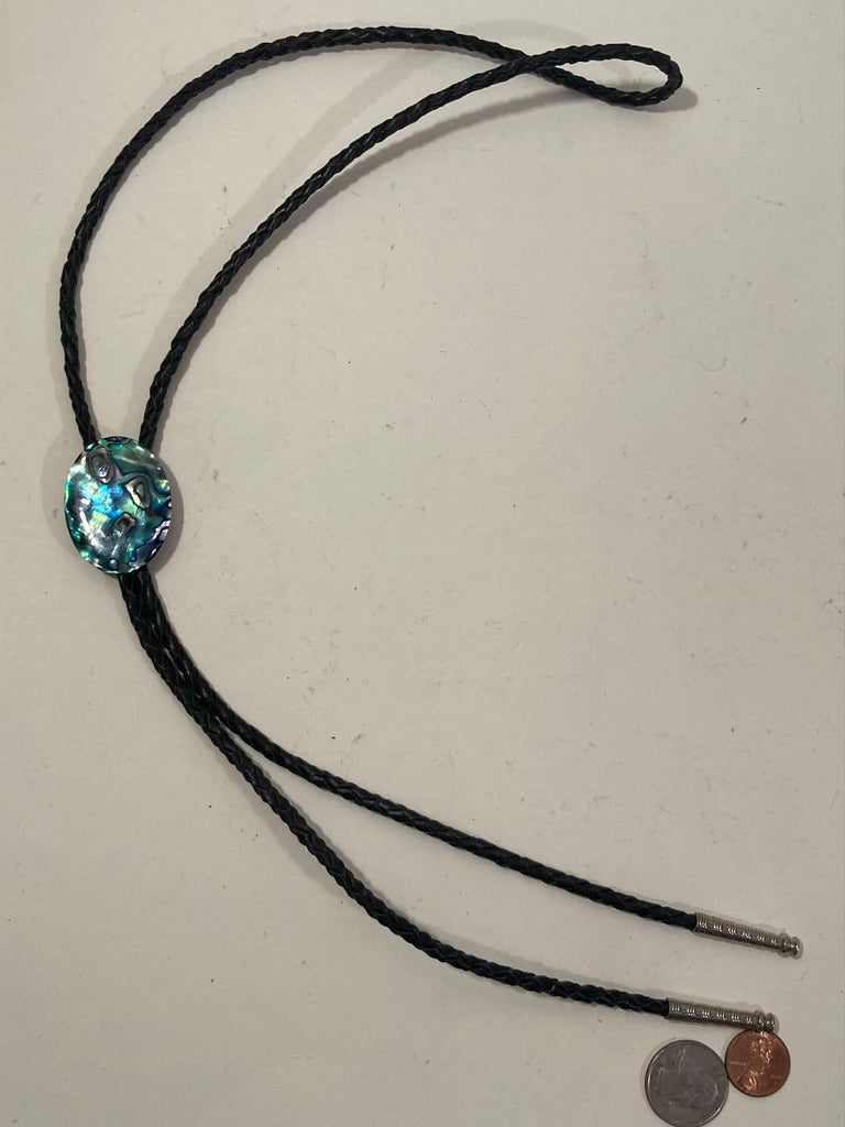 Vintage Metal Bolo Tie, Nice Blue Shiny Design, Nice Design, 1 3/4" x 1 1/4", Quality, Heavy Duty, Made in USA, Country & Western, Cowboy