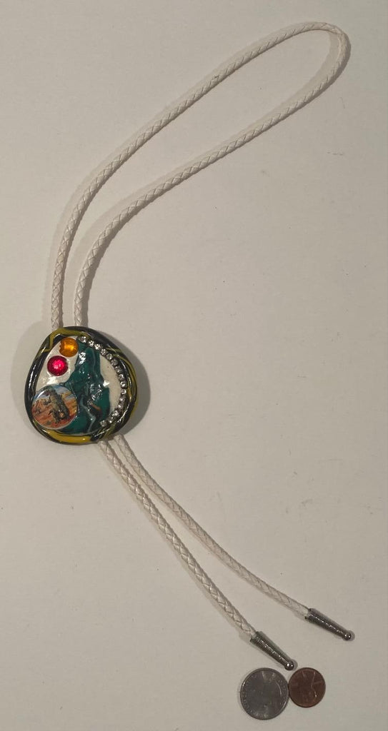 Vintage Metal Bolo Tie, Dinosaur, Giant Lizard, Jurassic Park, Nice Western Design, 2 1/4" x 2 1/4", Quality, Heavy Duty