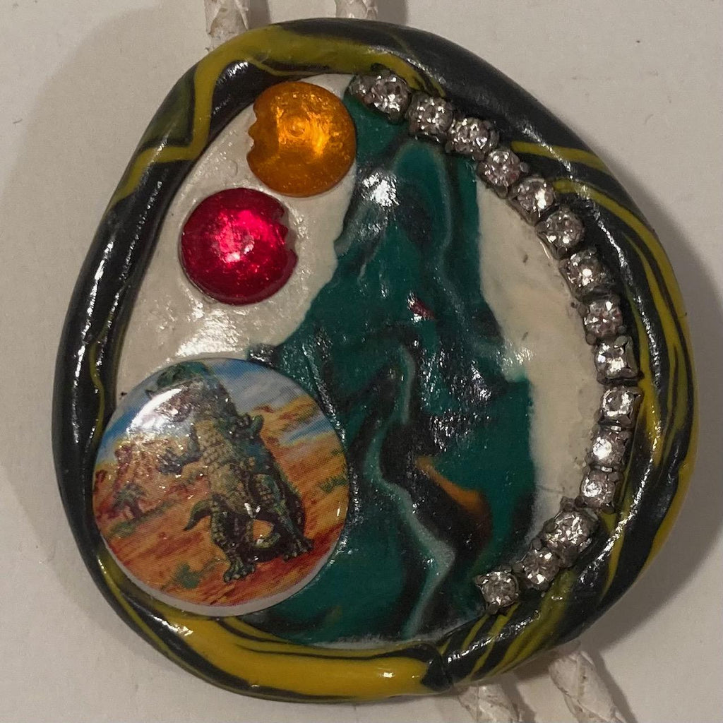 Vintage Metal Bolo Tie, Dinosaur, Giant Lizard, Jurassic Park, Nice Western Design, 2 1/4" x 2 1/4", Quality, Heavy Duty