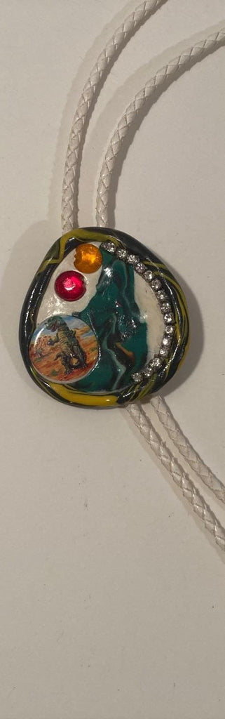 Vintage Metal Bolo Tie, Dinosaur, Giant Lizard, Jurassic Park, Nice Western Design, 2 1/4" x 2 1/4", Quality, Heavy Duty