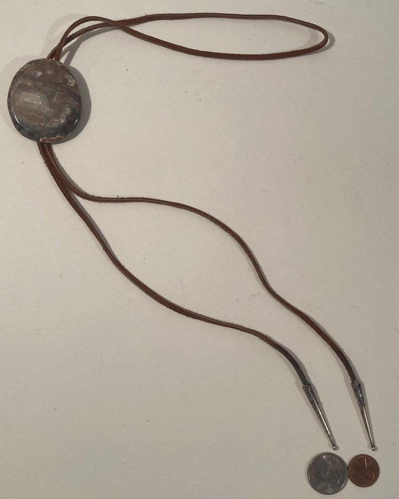 Vintage Metal Bolo Tie, Nice Brown and Gray Stone Design, Nice Western Design, 2" x 1 3/4", Quality, Heavy Duty