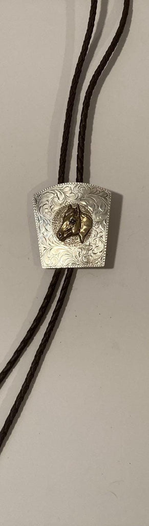 Vintage Metal Bolo Tie, Nice Silver and Horse Design, Nice Design, 2" x 1 3/4", Quality, Heavy Duty, Made in USA, Country & Western, Cowboy