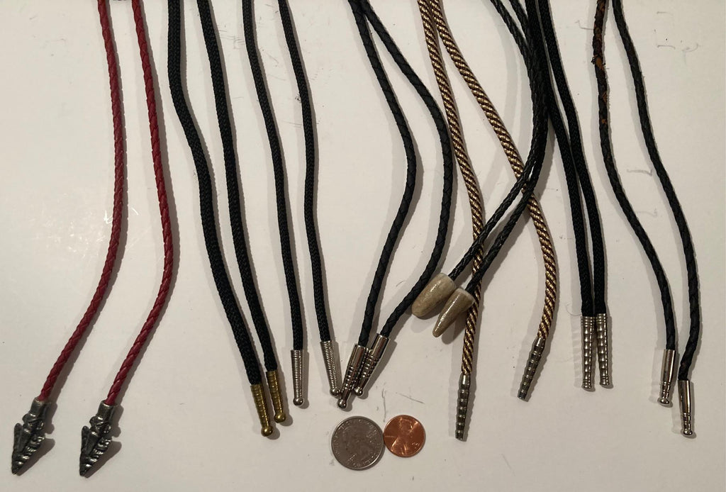 Vintage Lot of 8 Metal Bolo Ties, Nice Different Designs, Cowboy Boot, Star, Letter S, More, Heavy Duty, Made in USA, Country & Western