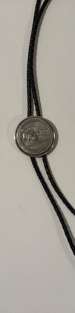 Vintage Metal Bolo Tie, Mt McKinley, Denali National Park, Alaska, Elk, Nature, Nice Design, 1 1/2" x 1 1/2", Quality, Heavy Duty