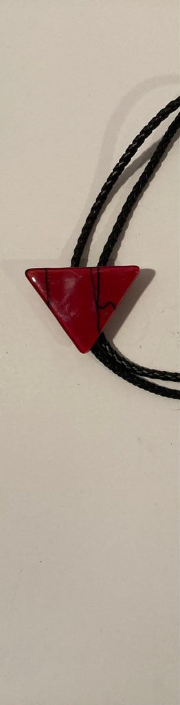 Vintage Metal Bolo Tie, Nice Red Shiny Triangle Design, Nice Design, 2" x 1 1/4", Quality, Heavy Duty, Made in USA, Country & Western