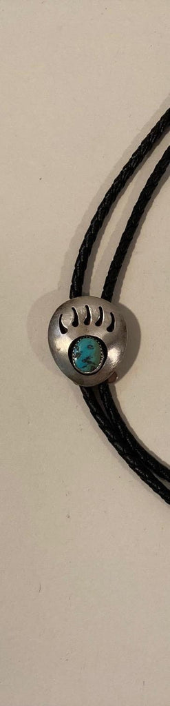 Vintage Metal Bolo Tie, Nice Silver and Blue Turquoise Stone Design, Bear Claw, Grizzly, Nature, Nice Western Design,