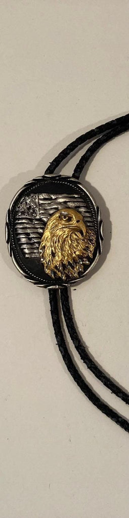 Vintage Metal Bolo Tie, Nice Silver American Bald Eagle Design, Nice Western Design, 2 1/2" x 2", Quality, Heavy Duty