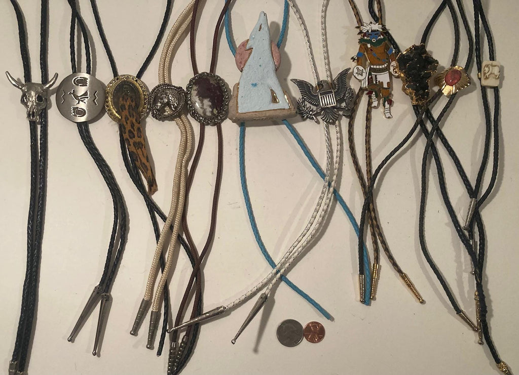 Vintage Lot of 11 Metal Bolo Ties, Nice Different Quality Designs, Bull, Wolf, Native Guy, More, Heavy Duty, Made in USA, Country