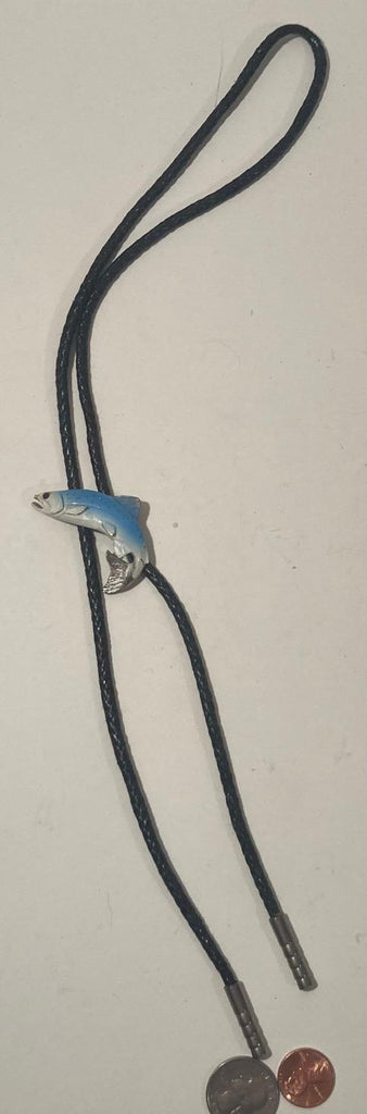 Vintage Metal Bolo Tie, Nice Fish, Fishing, Bass, Barracuda, Trout, Nice Design, 2" x 1 1/2", Quality, Heavy Duty, Made in USA, Country