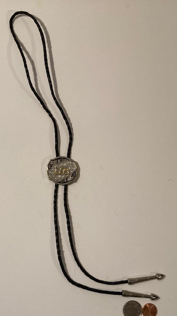 Vintage Metal Bolo Tie, Nice Silver and Brass, Cowboy Prayer, Cowboy End Of The Trail, Nice Design