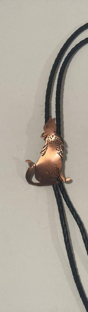 Vintage Metal Bolo Tie, Nice Copper Coyote, Wolf, Howling At The Moon, Nice Design, 2 1/4" x 1 1/2", Quality, Heavy Duty