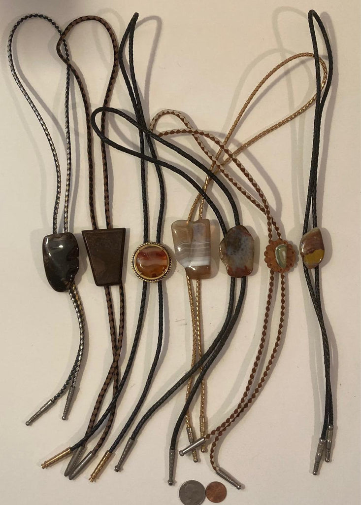 Vintage Lot of 7 Metal Bolo Ties, Nice Different Really Nice Stone Designs, Heavy Duty, Made in USA, Country & Western, Cowboy