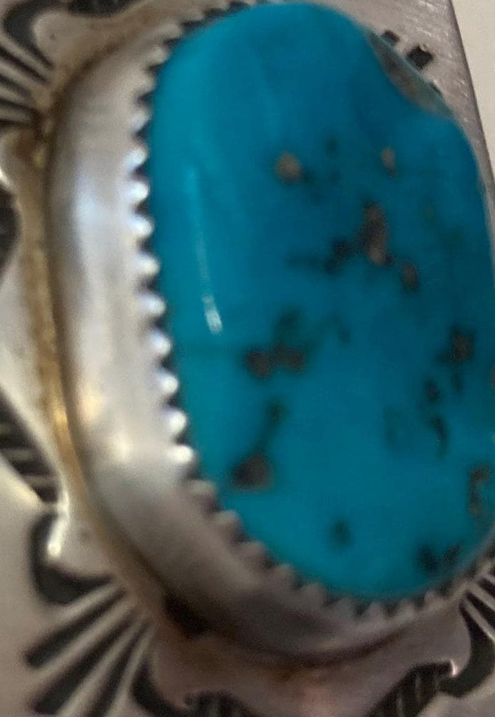 Vintage Metal Bolo Tie, Nice Silver and Blue Turquoise Stone Design, Native, Nice Design, 1 1/4" x 1", Nice Design, Quality, Heavy Duty