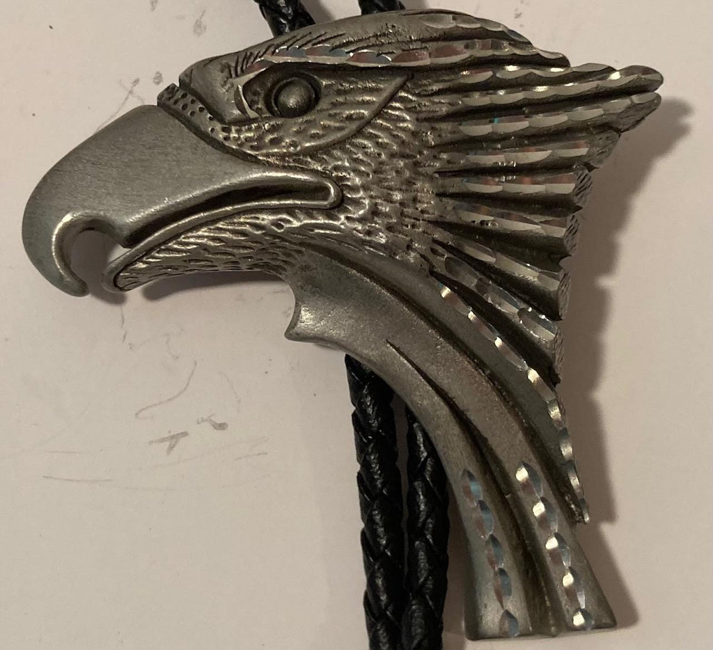 Vintage Metal Bolo Tie, Nice Eagle Head Design, Bird, Nature, Wildlife, Nice Design, 2 1/2" x 2 1/2", Quality, Heavy Duty