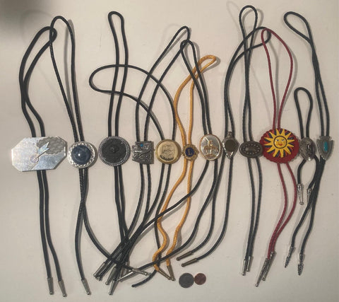 Vintage Lot of  12 Metal Bolo Ties, Roadrunner, Eagle, Cowboy End of Trail, Arrowhead, More, Nice Designs, Quality, Heavy Duty