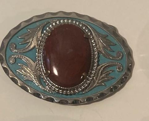 Vintage Metal Belt Buckle, Brown Stone, Nice Design, Standard Size, Heavy Duty, Quality, Thick Metal, For Belts, Fashion, Shelf Display