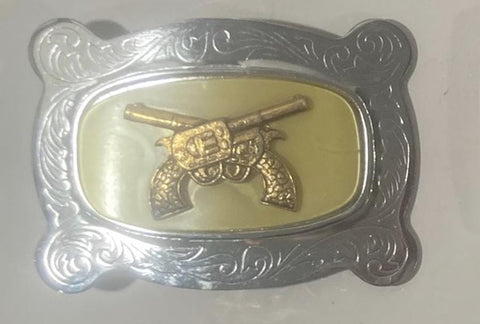 Vintage Metal Belt Buckle, Crossed Guns , Nice Design, Standard Size, Heavy Duty, Quality, Thick Metal, For Belts, Fashion,