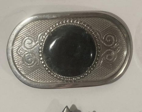 Vintage Metal Belt Buckle, Black Stone, Nice Design, Standard Size, Heavy Duty, Quality, Thick Metal, For Belts, Fashion,