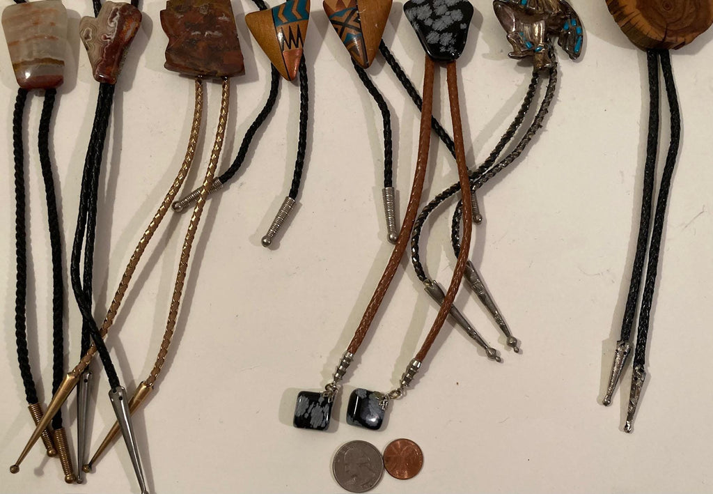 Vintage Lot of 8 Metal Bolo Ties, Stones, Pet, Native, Wood, More, Nice Western Designs, Quality, Heavy Duty, Country & Western, Cowboy