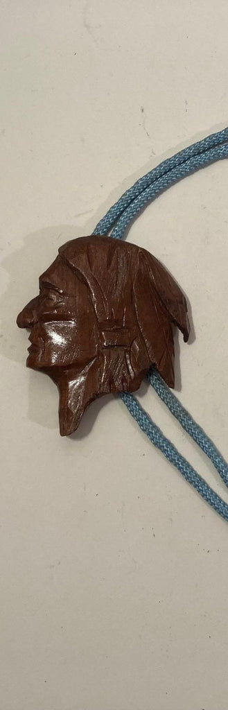 Vintage Metal Bolo Tie, Nice Wooden Native Design, Hand Carved, Signed, Nice Design, 3" x 2 1/2", Quality, Heavy Duty, Made in USA, Country