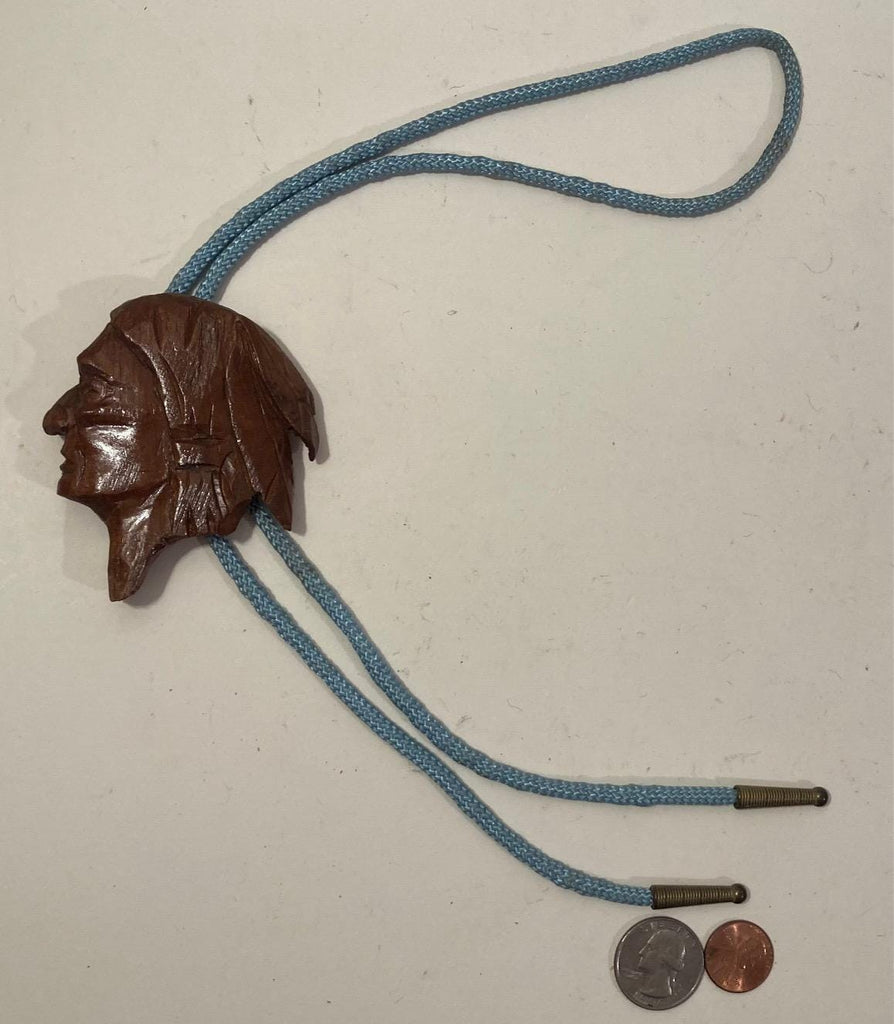 Vintage Metal Bolo Tie, Nice Wooden Native Design, Hand Carved, Signed, Nice Design, 3" x 2 1/2", Quality, Heavy Duty, Made in USA, Country