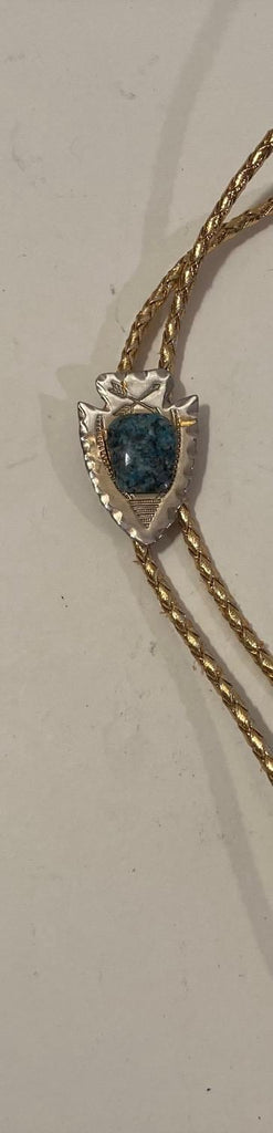 Vintage Metal Bolo Tie, Nice Silver Arrowhead with 3 Nice Blue Stones Design, Nice Design, 1 3/4" x 1 1/4", Quality, Heavy Duty