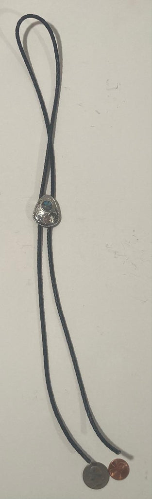 Vintage Metal Bolo Tie, Silver and Blue Stone Design, 1 1/2" x 1", Nice Design, Quality, Heavy Duty, Country & Western