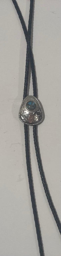 Vintage Metal Bolo Tie, Silver and Blue Stone Design, 1 1/2" x 1", Nice Design, Quality, Heavy Duty, Country & Western