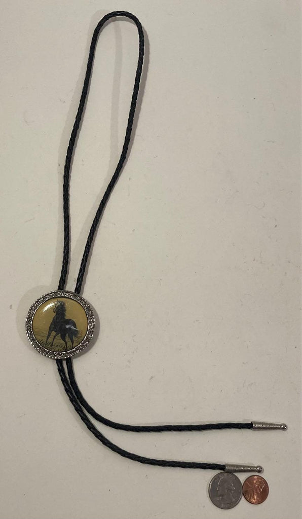 Vintage Metal Bolo Tie, Nice Silver With A Nice Horse Design Design, Nice Design, 1 3/4" x 1 3/4", Quality, Heavy Duty, Made in USA