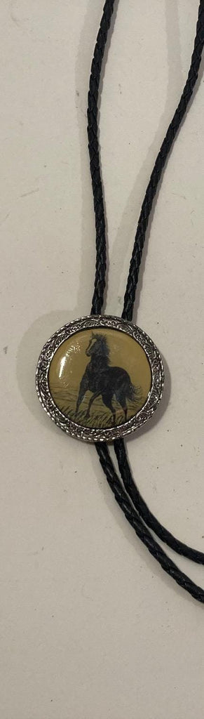 Vintage Metal Bolo Tie, Nice Silver With A Nice Horse Design Design, Nice Design, 1 3/4" x 1 3/4", Quality, Heavy Duty, Made in USA