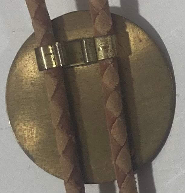 Vintage Metal Bolo Tie, Brass, Aloha Hawaii, Hula Dancer, Grass Skirt, 1 1/2" x 1 1/2", Nice Design, Quality, Heavy Duty