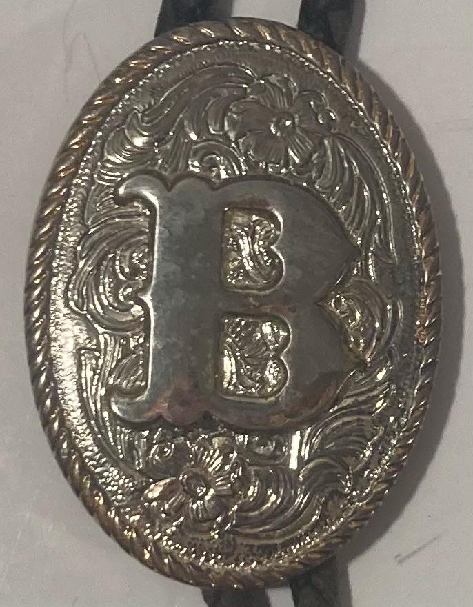 Vintage Metal Bolo Tie, Nice Silver and Brass, Letter B, Initial B Design, 1 3/4" x 1 1/4", Nice Design, Quality, Heavy Duty, Made in USA