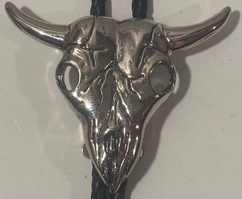 Vintage Metal Bolo Tie, Nice Cow Skull Bone, Bull, Steer, Nice Design, 2 1/4" x 2", Quality, Heavy Duty, Made in USA, Country