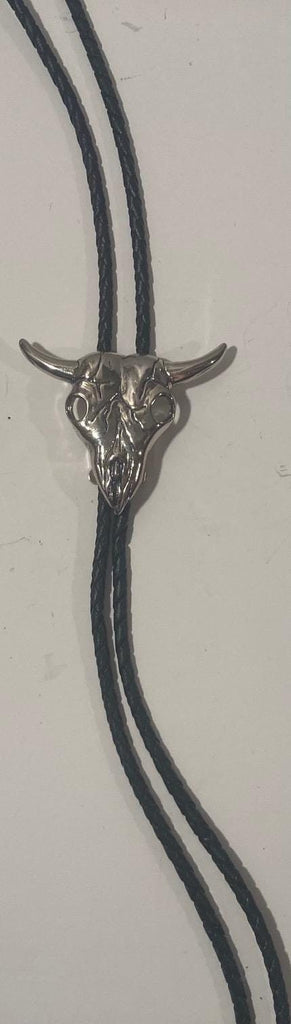 Vintage Metal Bolo Tie, Nice Cow Skull Bone, Bull, Steer, Nice Design, 2 1/4" x 2", Quality, Heavy Duty, Made in USA, Country