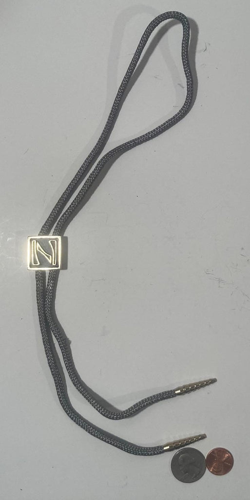 Vintage Metal Bolo Tie, Nice Silver and Black Letter N, Initial N, Nice Design, 1" x 1", Quality, Heavy Duty, Made in USA, Country