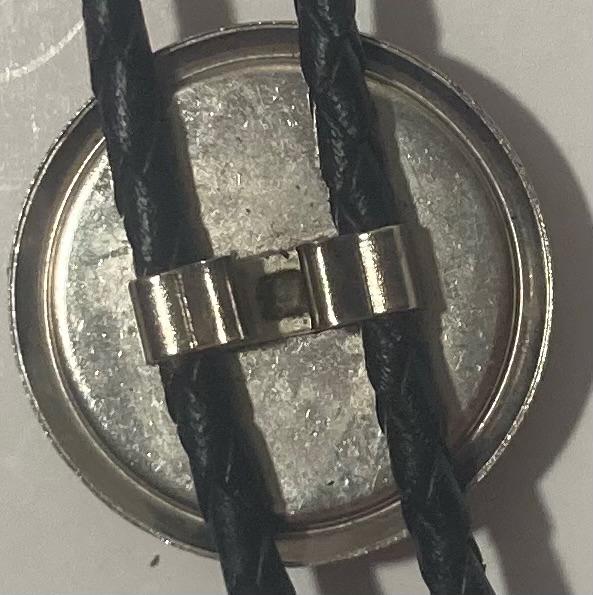 Vintage Metal Bolo Tie, Nice Silver and Black Onyx Round Stone Design, Nice Design, 1 1/4" x 1 1/4", Quality, Heavy Duty