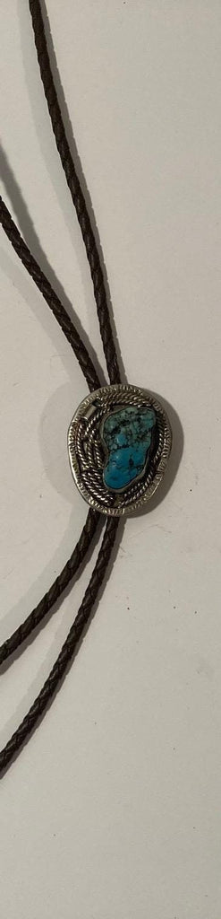 Vintage Metal Bolo Tie, Nice Silver and Blue Turquoise Stone Design, Nice Design, 1 3/4" x 1 1/2", Quality, Heavy Duty