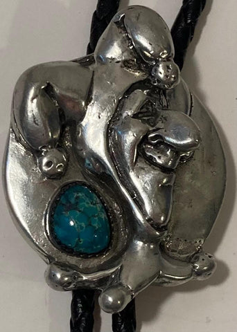 Vintage Metal Bolo Tie, Nice Silver and Turquoise Stone Jester, Joker, Clown, All the Kings Men, Nice Design, 2" x 1 1/2", Quality