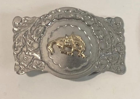 Vintage Metal Belt Buckle, Gold Tone Horse, Nice Design, Standard Size, Heavy Duty, Quality, Thick Metal, For Belts, Fashion, Shelf Display,