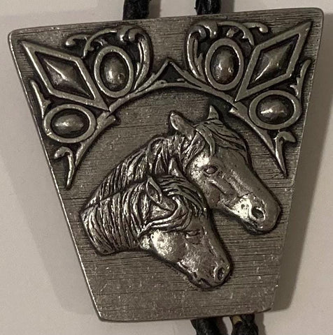 Vintage 1994 Metal Bolo Tie, Two Nice Horses, Nice Design, 1 3/4" x 1 3/4", Quality, Heavy Duty, Made in USA, Country & Western